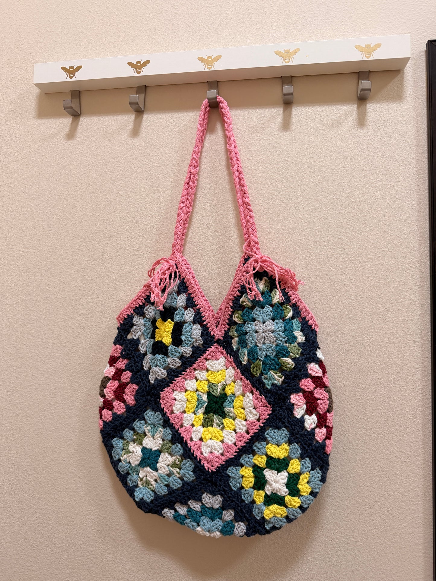 HANDMADE Bee Cozy Patchwork Crochet Tote 🧶